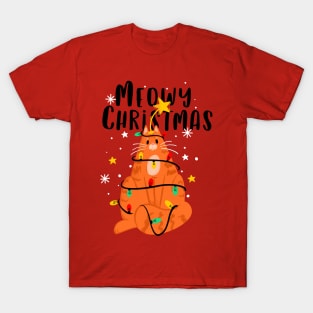 Meowy Christmas Funny Ginger Cat T-Shirt